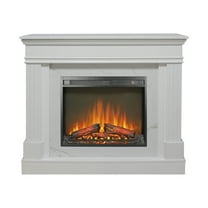 Lisonu 44" Nordic White Electric Fireplace Mantel with Realistic 3D Flame, Faux Stone Texture Surround & Remote Control for Cozy Living Room Decor