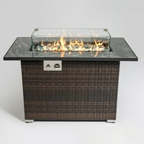Lisonu 44" Propane Gas Fire Pit Table, 50000 BTU Rectangular Fire Pit, Tile Tabletop with Beautiful Wicker Base for Outside Patio Deck Garden Courtyard-Brown
