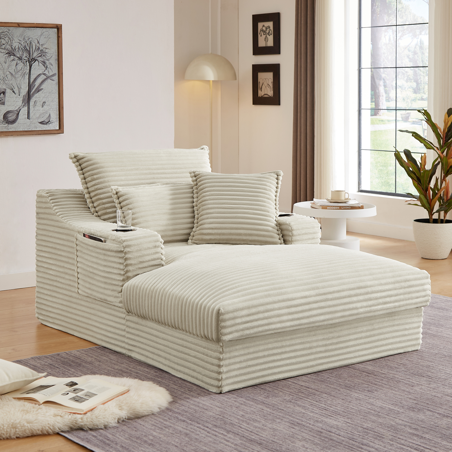Lisonu 47.24-inch Modern Cushioned Compression Lounger Sofa, Camel Foam ...