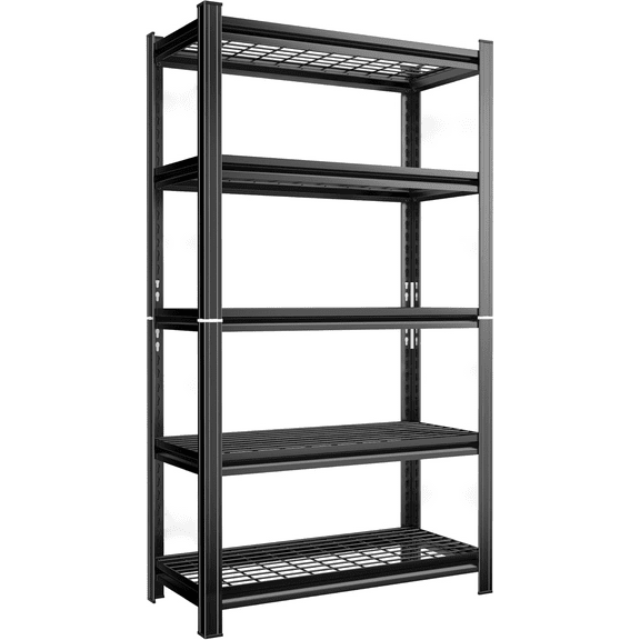 Lisonu 5-Tier Heavy Duty Storage Shelves, 2000 LBS Capacity Metal Shelving Unit, Adjustable Garage Racking for Warehouse, Kitchen, and Basement, Boltless Assembly, Black