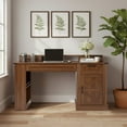 thumbnail image 1 of Lisonu 55" Farmhouse Office Desk Dark Walnut - 55-inch Barn Door Computer Writing Desk with Storage Cabinet, Built-In Charging Station (2 AC/USB/Type-C), Monitor Stand & Keyboard Tray, 1 of 24