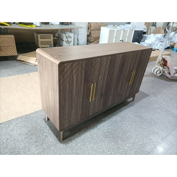 Lisonu 55" Sideboard Buffet Cabinet with 4 Carved Doors, Large Modern Accent Storage Cabinet with Adjustable Shelves, Multifunctional Console for Dining Room, Living Room, Entryway (Walnut)