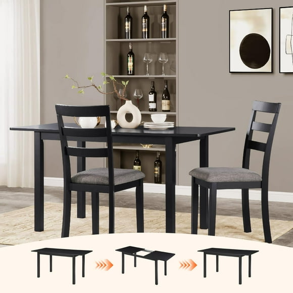 Lisonu 59" Extendable Dining Table, Modern Black Wooden Kitchen Table for 4-8 People, Space-Saving Expandable Table for Dining Room, Home Office & Small Living Spaces