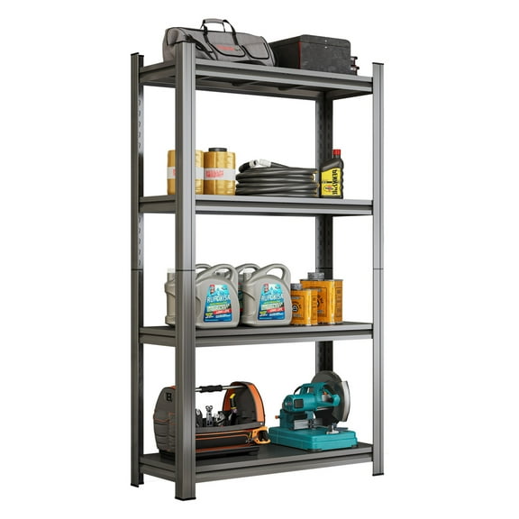 Lisonu 59" Heavy-Duty 4-Tier Metal Shelving Unit, Adjustable Storage Shelf for Garage, Basement, Steel Utility Rack, 1200 LBS Total Capacity, Black