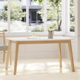 thumbnail image 1 of Lisonu 59-inch Mid-Century Modern Dining Table, Kitchen Table with Splayed Rubberwood Legs and Faux Wood Top, Rectangular Table for Dining Room, Natural and White, 1 of 11