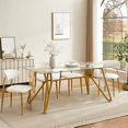 thumbnail image 1 of Lisonu 70.9-inch Modern Rectangular Glass Dining Table, Kitchen Table with Sturdy Gold Metal Legs, Seats 1-6 People for Dining Room, Living Room or Office Use, 1 of 10