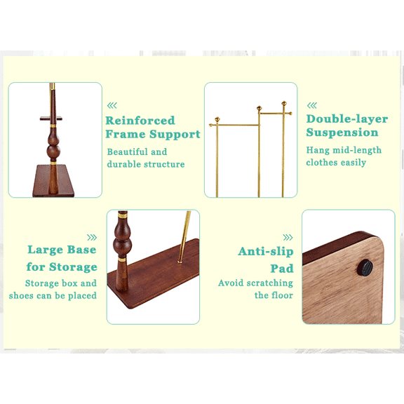 Lisonu 70" Tall Industrial Coat Rack, Heavy-Duty Clothing Rack with Solid Wood & Stainless Steel Frame, 2-Tier Garment Rack with Shoe Shelf for Entryway, Bedroom, Vintage Wood Grain