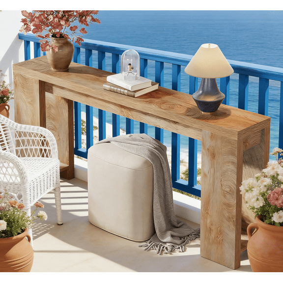 Lisonu 71in Farmhouse Console Table – Rustic Oak Wood Sofa Table for Entryway & Hallway, Narrow Accent Table with Wood Grain Finish, E1 Particleboard Console for Living Room