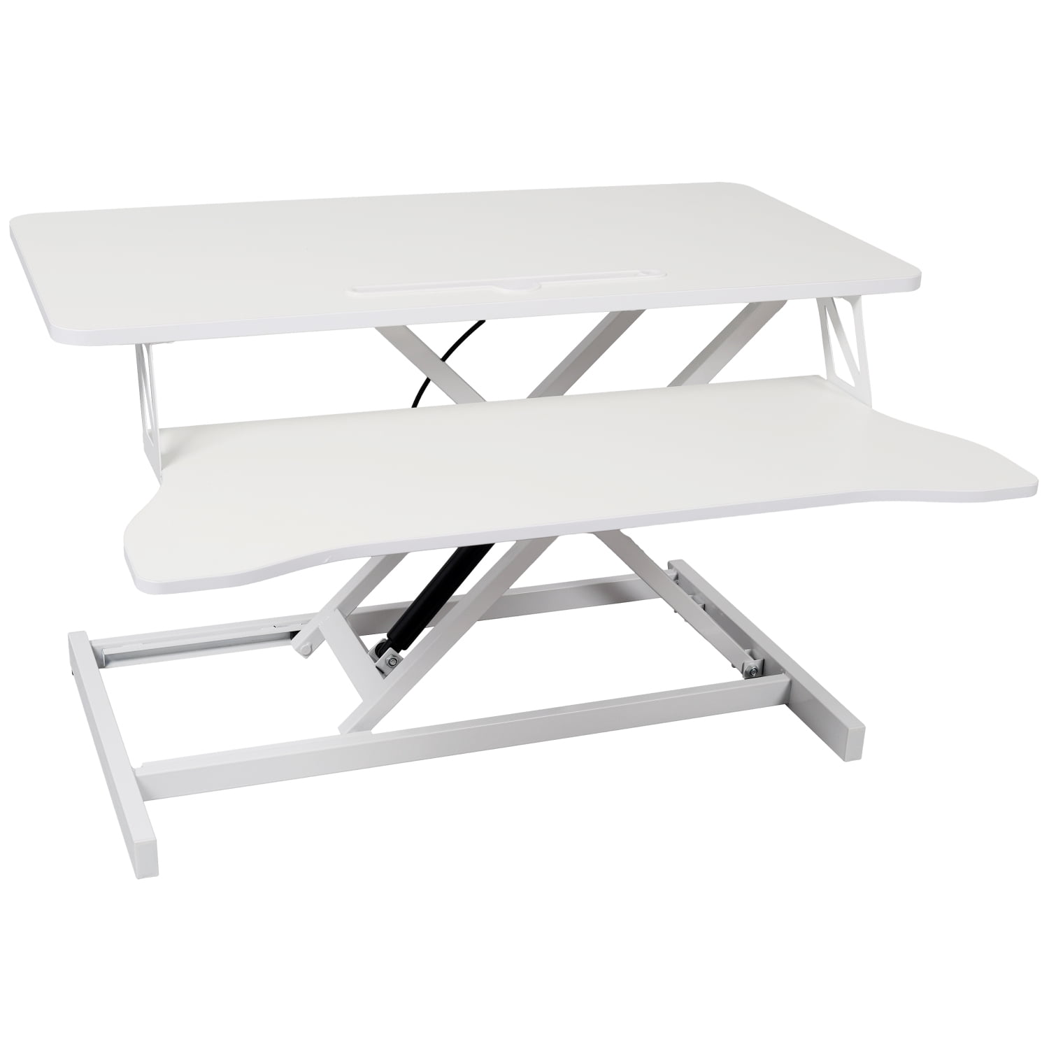 Lisonu Adjustable Height Standing Desk Converter, 31.5" Gas Spring Sit Stand Riser with Keyboard Tray for Home Office, MDF and Steel, White