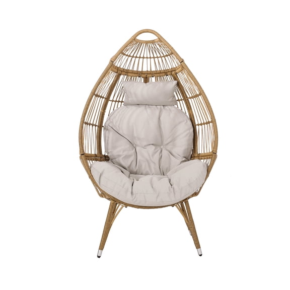 Lisonu Basket Chair with Teardrop Shape and Water-resistant Cushion, Natural