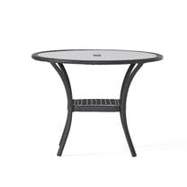 Lisonu Bistro Table with Iron Frame and Glass Top, Grey