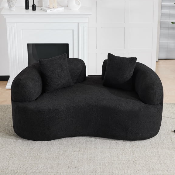 Lisonu Black Curved Loveseat 67", Modern Teddy Velvet Sofa for Living Room, Creative Heart Shape Couch, No Assembly Compression Sofa for Small Spaces