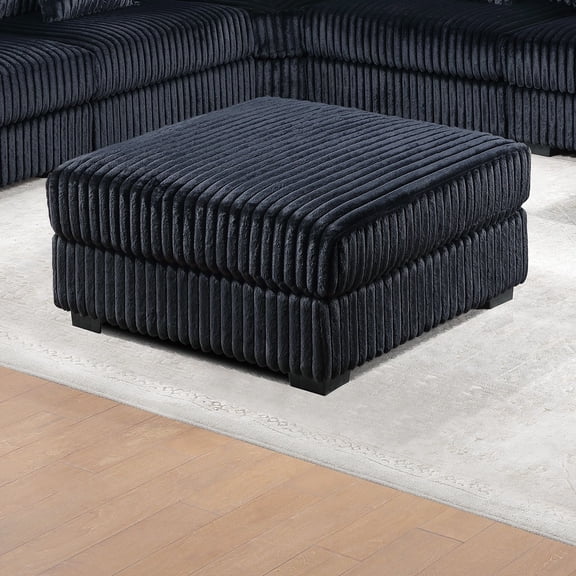 Lisonu Black Fur-Like Corduroy Ottoman, Oversized Square Footstool 37x37, Plush Modern Pouf for Living Room, Soft Jumbo Cord Texture, Comfortable Seating