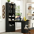 thumbnail image 1 of Lisonu Black L-Shaped Corner Computer Desk with Drawers, Bookshelf & Hutch: 2-in-1 Study Modern Style Table, Large Workspace for Home Office, 1 of 14
