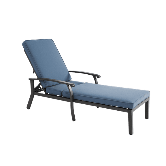 Lisonu Cast Aluminum Chaise Lounge with Wheels, Adjustable Cross-Weave Outdoor Lounger for Patios and Poolside, All-Weather Patio Seating, Blue