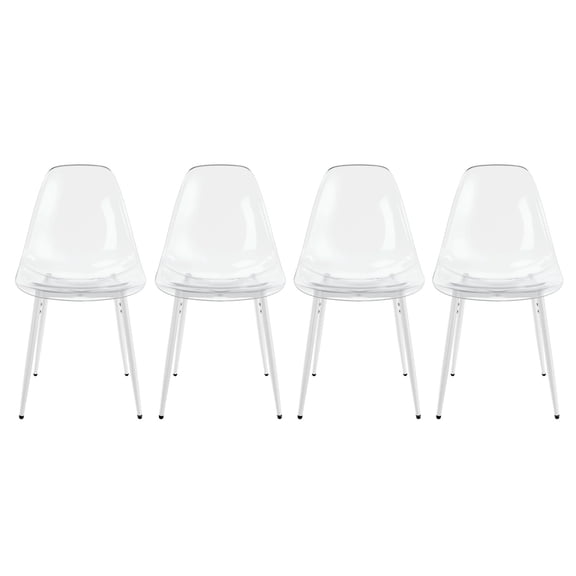 Lisonu Clear Acrylic Dining Chairs 4-Pack with Metal Legs, Antique White – Modern Minimalist Kitchen & Dining Seating, Lightweight Plastic Seat, Easy Assembly
