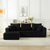 Lisonu Cloud Sectional Sofa with Left Chaise, No-Assembly 4-Seater Corduroy Couch, Deep Seat Modular Sofa for Living Room, Black