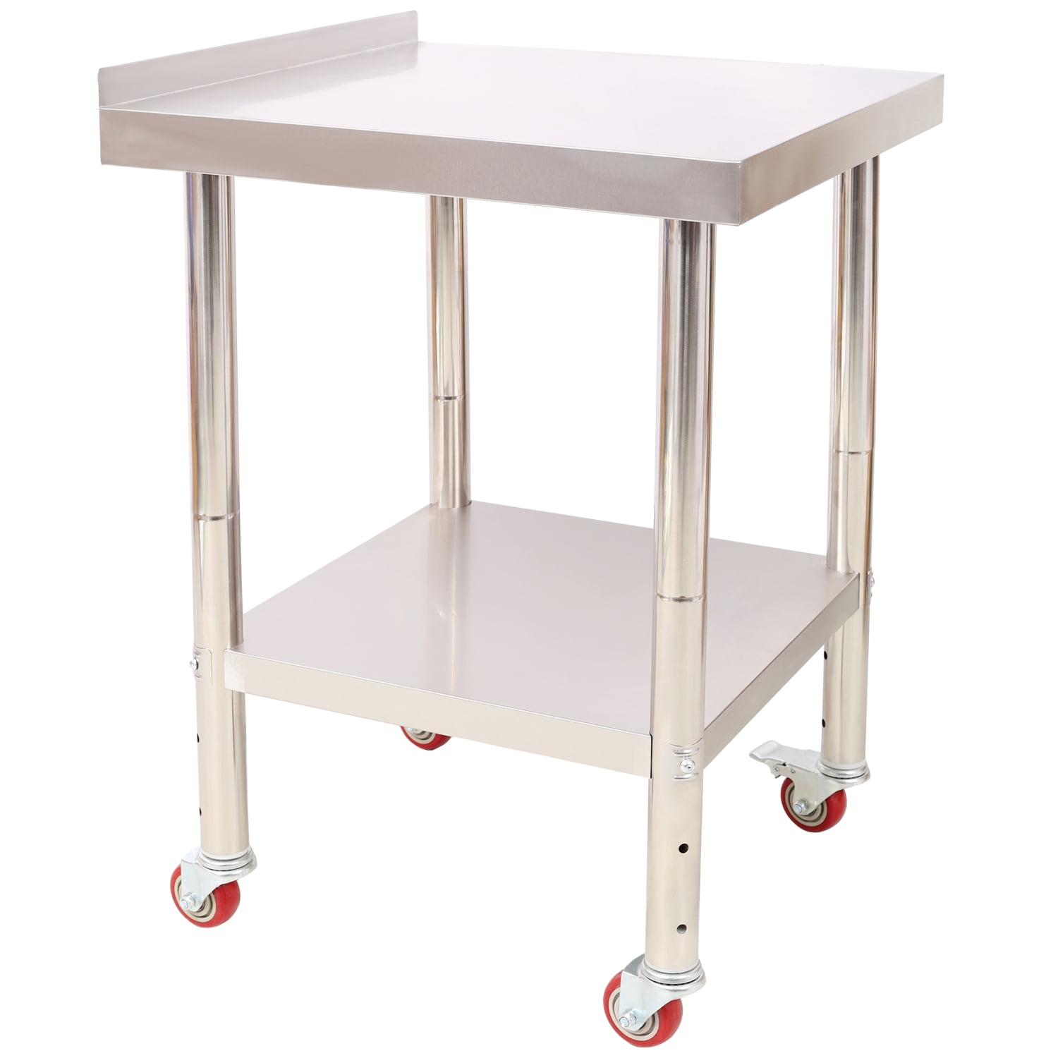 Lisonu Commercial Prep Table 24x24 Inch, Stainless Steel Worktable with Backsplash, Adjustable Shelf & Locking Casters for Restaurant, 440 lbs Capacity