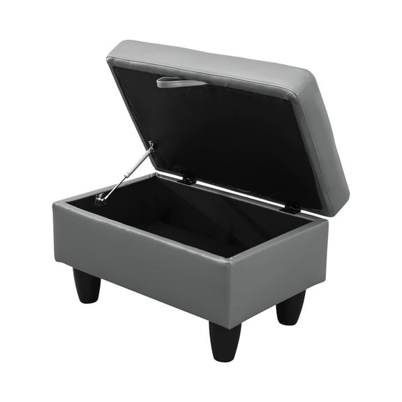 Lisonu Dark Grey Faux Leather Storage Ottoman, Tufted Rectangular Footrest Bench for Living Room & Entryway