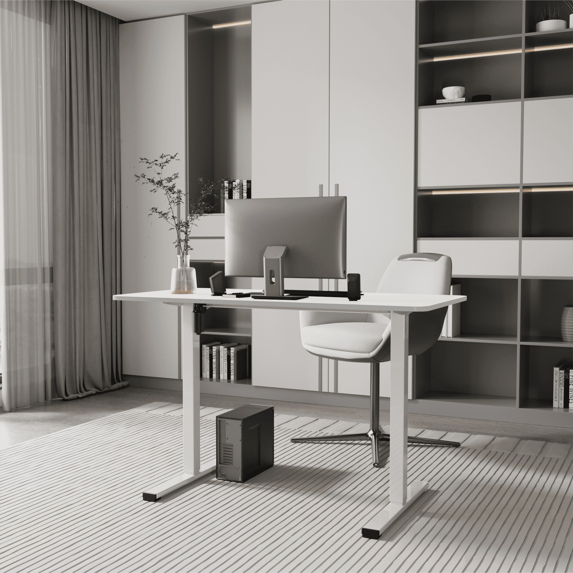 Lisonu Electric Standing Desk, Height Adjustable Sit Stand Workstation with Whole-Piece Desktop for Home Office, White Frame with White Top