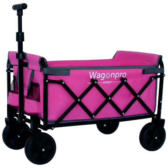 Lisonu Expandable Dual-Layer Folding Wagon, Lightweight Collapsible Utility Cart with All-Terrain Wheels for Shopping, Camping, & Sports, Pink