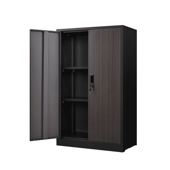 Lisonu Folding Metal Storage Cabinet, Easy Assembly Locking Cabinet with Adjustable Shelf, Portable Utility Locker for Home Office, Garage & School Use, Black