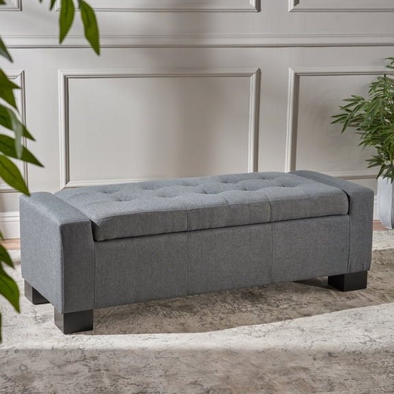 Lisonu Guernsey Storage Ottoman Bench with Hidden Storage, Grey Upholstered Polyester, Coffee Table & Accent Seat for Living Room, Entryway or Bedroom — 50.25L x 20W x 16.75H