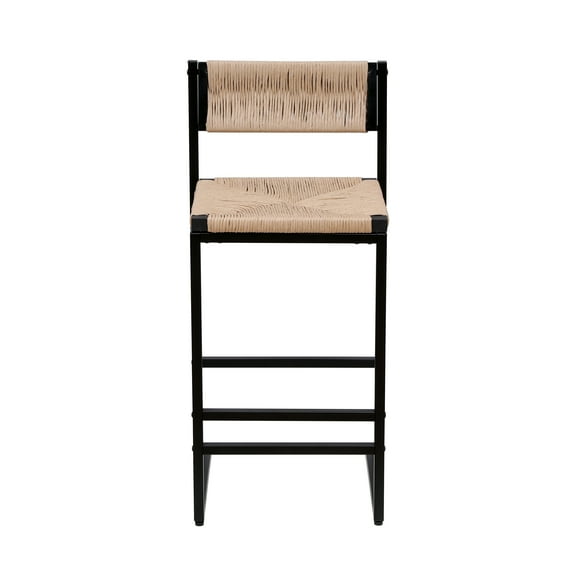 Lisonu Handwoven Honey Bar Stools Set of 2 with Paper Rope Weave Back for Kitchen Island, Bar & Counter