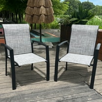 Lisonu Heavy-Duty Patio Chairs Set of 2, 400 LBS Capacity All-Weather Outdoor Dining Chairs, Rust-Proof E-Coated Metal Frame for Garden & Deck, Black & Gray