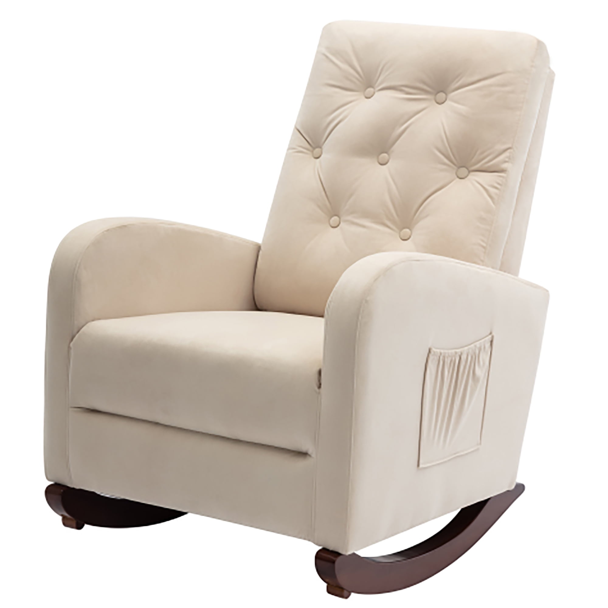 Asian Style Rocking Chair Lisonu High Back Reclining Rocking Chair with Side Storage Pocket ...