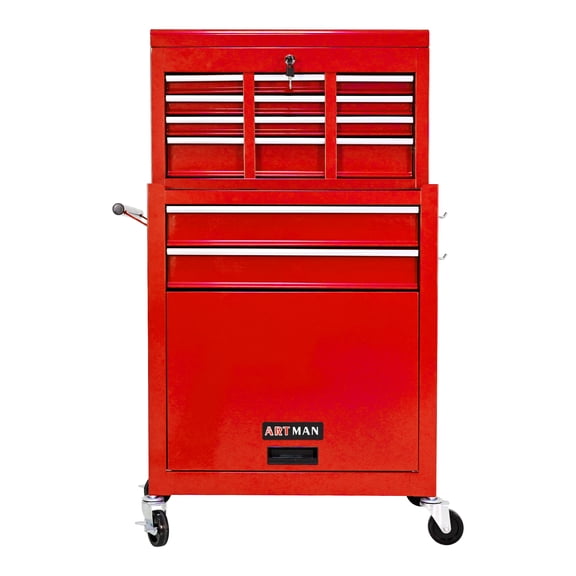 Lisonu High Capacity Rolling Tool Chest with Wheels and Drawers, 8-Drawer Tool Storage Cabinet - Red