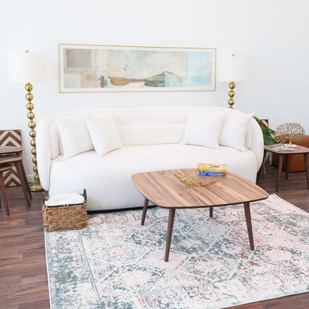 Lisonu Kalen Modern Square Coffee Table, 35.5" Contemporary Solid Wood Center Table with Open Base Design for Living Room, Walnut Finish