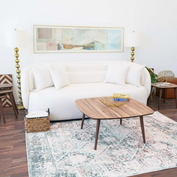 Lisonu Kalen Modern Square Coffee Table, 35.5" Contemporary Solid Wood Center Table with Open Base Design for Living Room, Walnut Finish