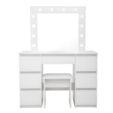 Lisonu Large White Vanity Tables with Mirror and Light