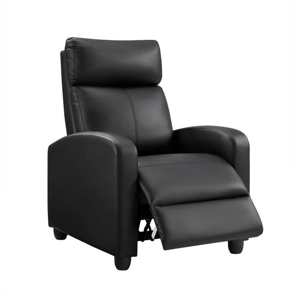 Lisonu Manual Recliner Chair, PU Leather Push Back Recliner for Small Spaces, Padded Single Sofa for Living Room & Home Theater, Black