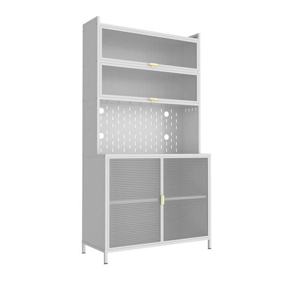 Lisonu Metal Pantry Cabinet Storage Cabinet for Kitchen - 6 Level Freestanding Organizer with Flip Doors, Heavy Duty Steel, White, 74" Tall, for Home & Office