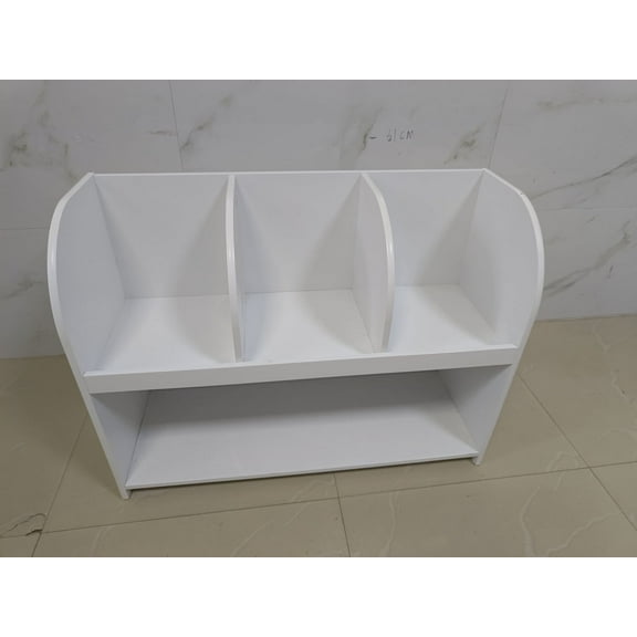 Lisonu Modern 4-Compartment Bookcase, Low Profile Storage Shelf and Toy Organizer, White Wood Display Rack for Playroom or Bedroom