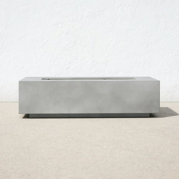 Lisonu Modern Concrete Propane Outdoor Fire Pit Table with Adjustable Flame Control in Cream White