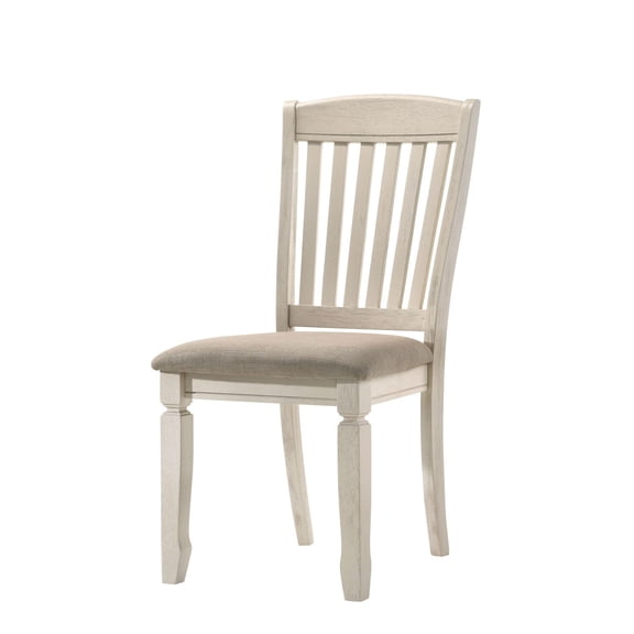 Lisonu Modern Farmhouse Dining Chairs (Set of 2), Solid Rubber Wood Frame in Cream Finish with Tan Fabric Seat, Slatted Back Kitchen Chairs