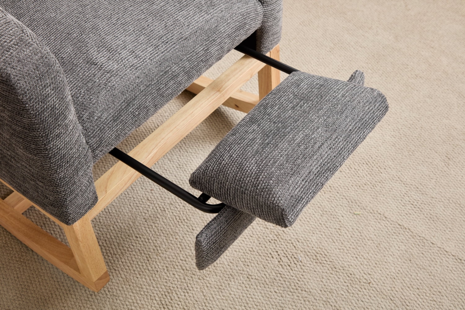 Lisonu Modern Nursery Glider Rocking Chair, Upholstered High-Back Rocker in Dark Gray Teddy Fabric, Comfy Lounge Armchair with Side Pocket & Solid Wood Legs