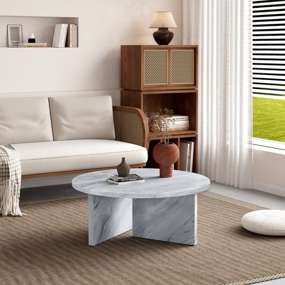 Lisonu Modern Round Coffee Table, 31.5" Minimalist MDF Cocktail Table for Living Room, Nordic Style Center Table, Easy Assembly, White