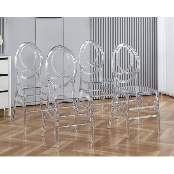 Lisonu Modern Transparent Dining Chairs, Set of 4, Clear Plastic Ghost-Style Accent Chairs for Kitchen, Dining Room & Vanity, Stackable