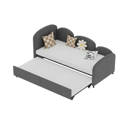 Lisonu Modern Twin Size Velvet Upholstered Daybed with Additional Bed Frame, Dark Gray, Solid Wood Structure