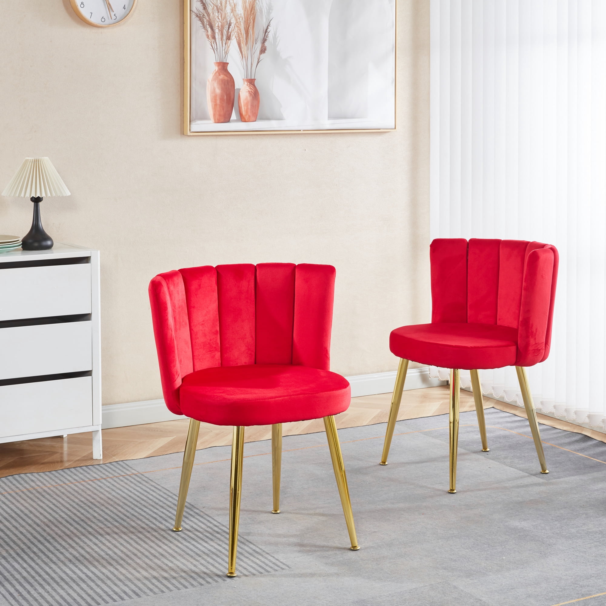 Lisonu Modern Velvet Dining Chairs, Set of 2, Red Upholstered Accent ...