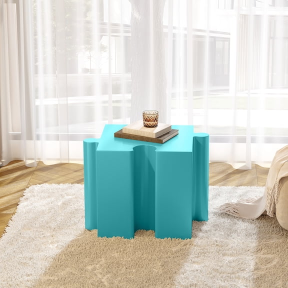 Lisonu Modular Outdoor Side Table, Light Blue MGO Concave Puzzle Table, Interlocking Accent Stand for Patio & Garden, Weather Resistant