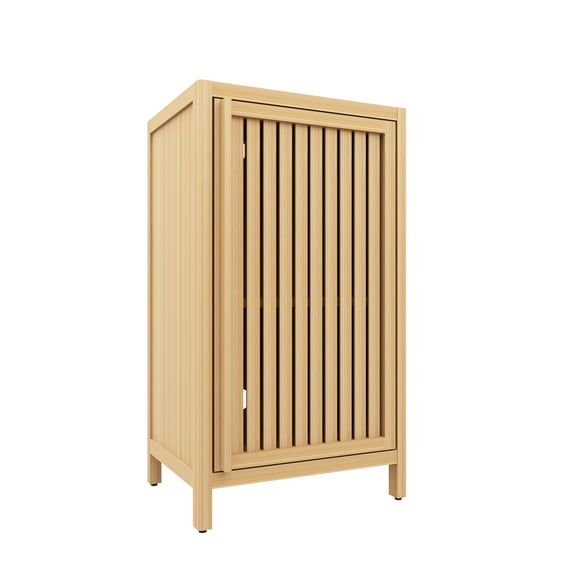 Lisonu Natural Bamboo Freestanding Storage Cabinet with Door and Shelf for Bathroom, Living Room, Kitchen