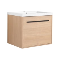 Lisonu Oak Bathroom Vanity Set with Resin Countertop Sink, Engineered Wood, 24 Inch, 2 Doors