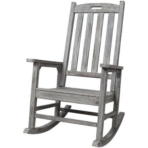 Lisonu Oversized Porch Rocker Chair, Light Gray Solid Fir Wood High Back Rocking Chair with 21-inch Wide Seat for Patio, Garden & Indoor Use, 330 lb Capacity