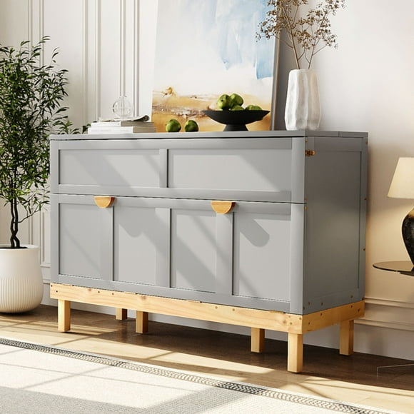 Lisonu Queen Size Murphy Bed with Charging Station, Space-Saving Wood Cabinet Bed with Storage Drawer for Guest Room, Gray