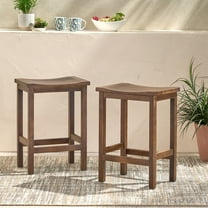 Lisonu Rustic Acacia Wood Counter Height Stools, Set of 2, 24.5-Inch Backless Barstools for Kitchen Island or Outdoor Patio Bar, Mahogany Brown Finish
